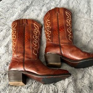Brown leather cowboy boots